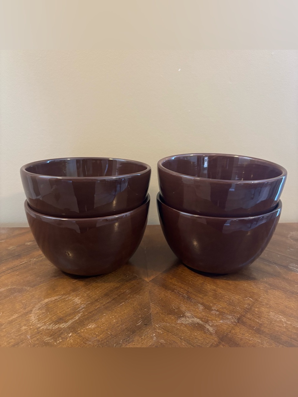 Pottery Barn Sausalito Cereal Soup Brown Ceramic Round Glossy Bowl Set of 4